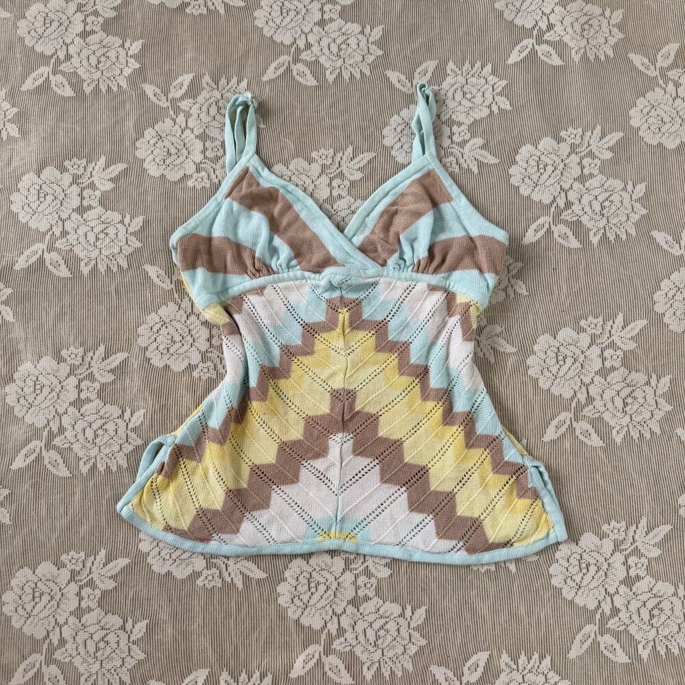 Vintage Y2K Bebe Pastel Chevron Knit Cutout Top Size S